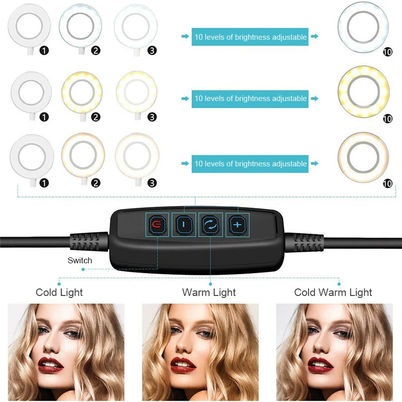Dimmable 6 inch Makeup Live Ring Light Led Round Selfie Ring Fill Light with Mobile Phone Holder Desktop Tripod Stand