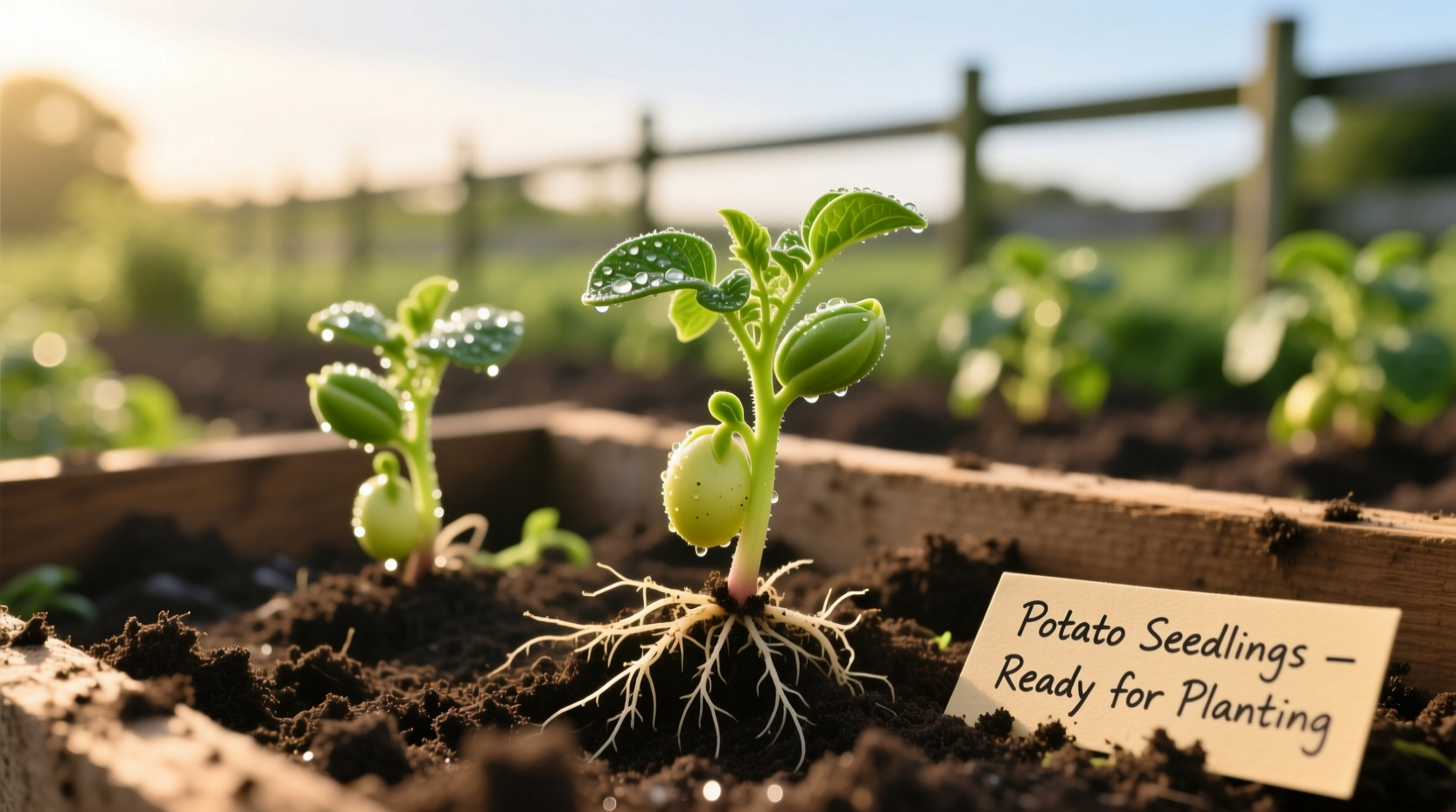 Healthy green potato sprouts ready for planting