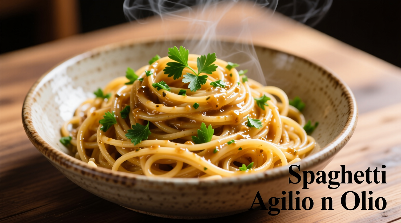 Perfect spaghetti with garlic butter and parsley garnish