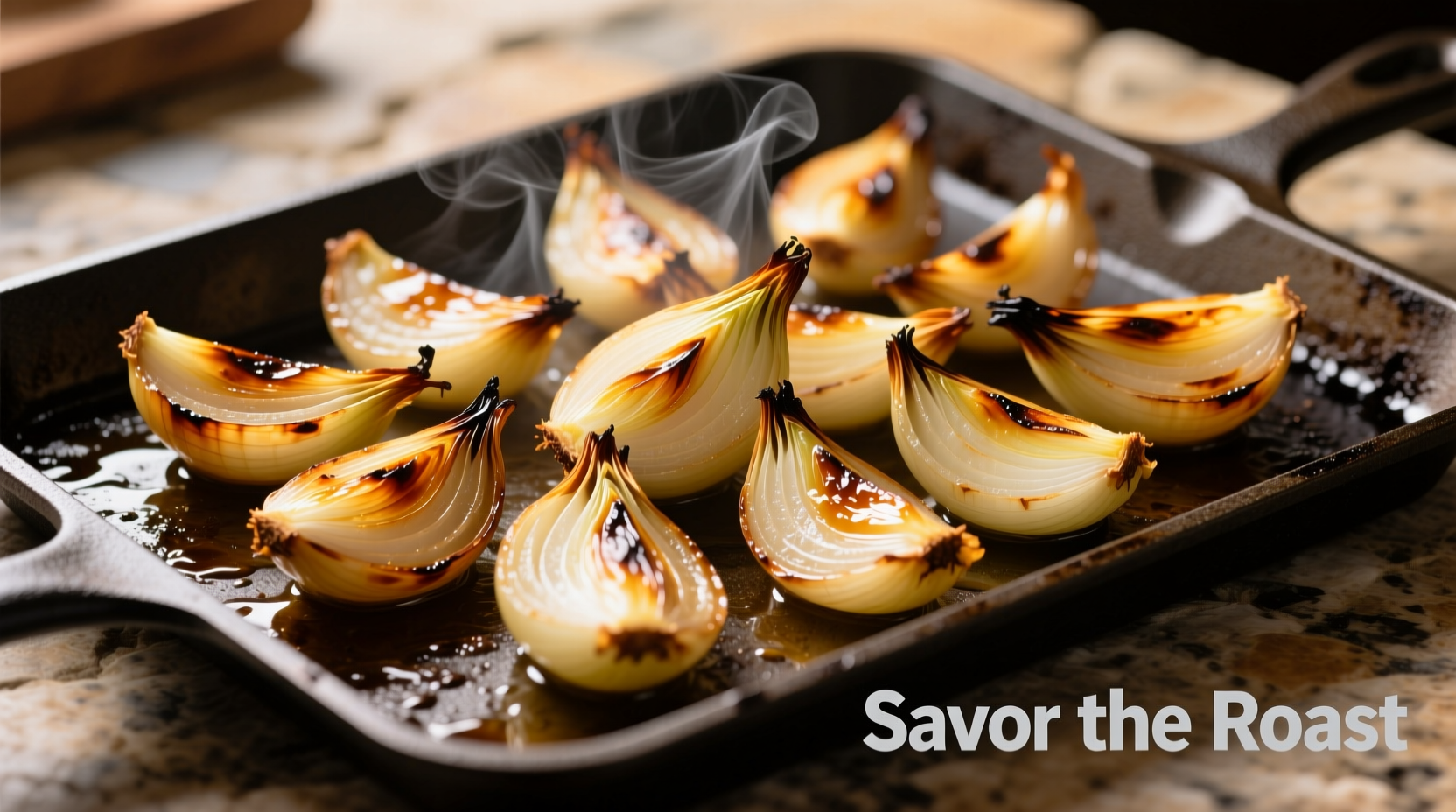 Golden roasted onion wedges on baking sheet