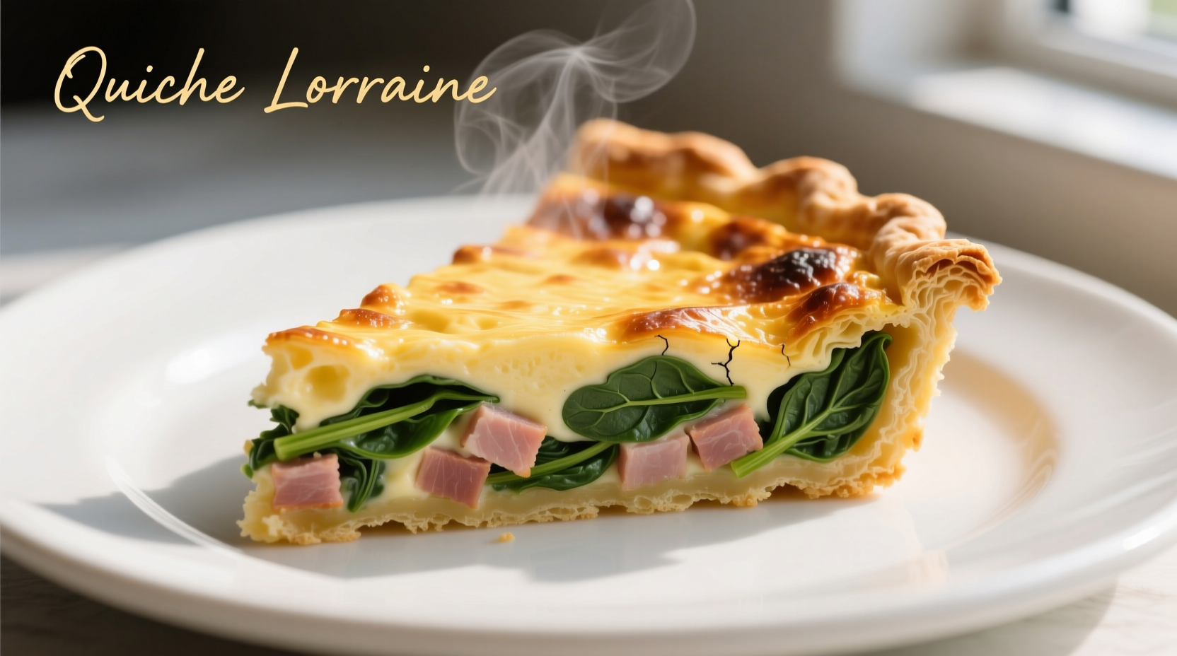 Perfectly golden spinach and ham quiche slice