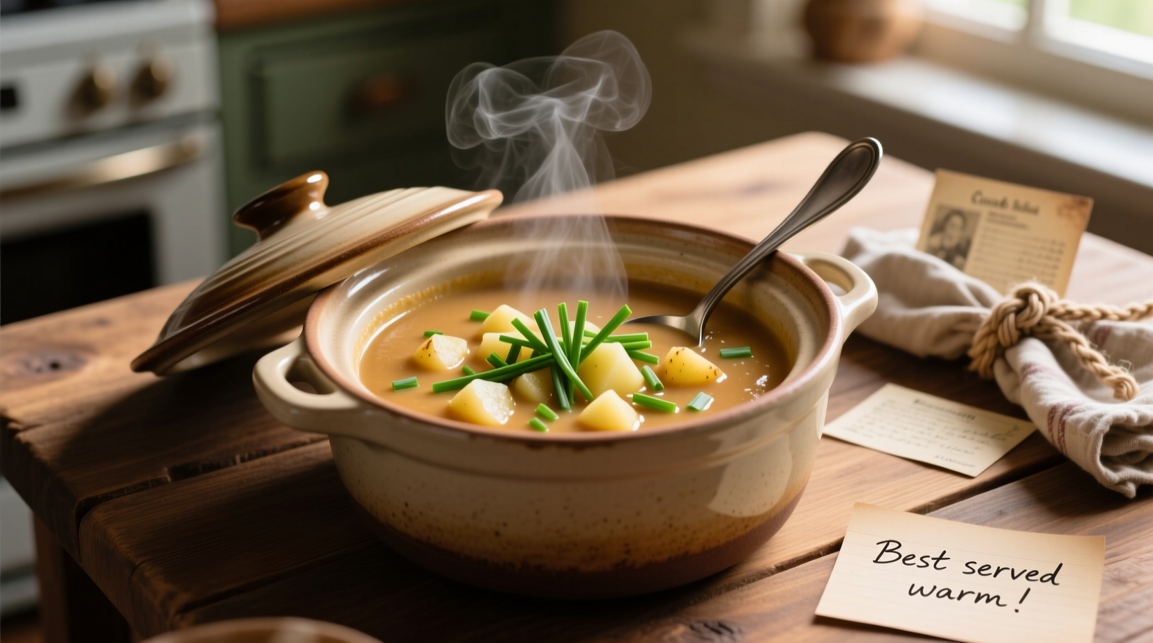 Creamy crockpot potato soup with fresh chives