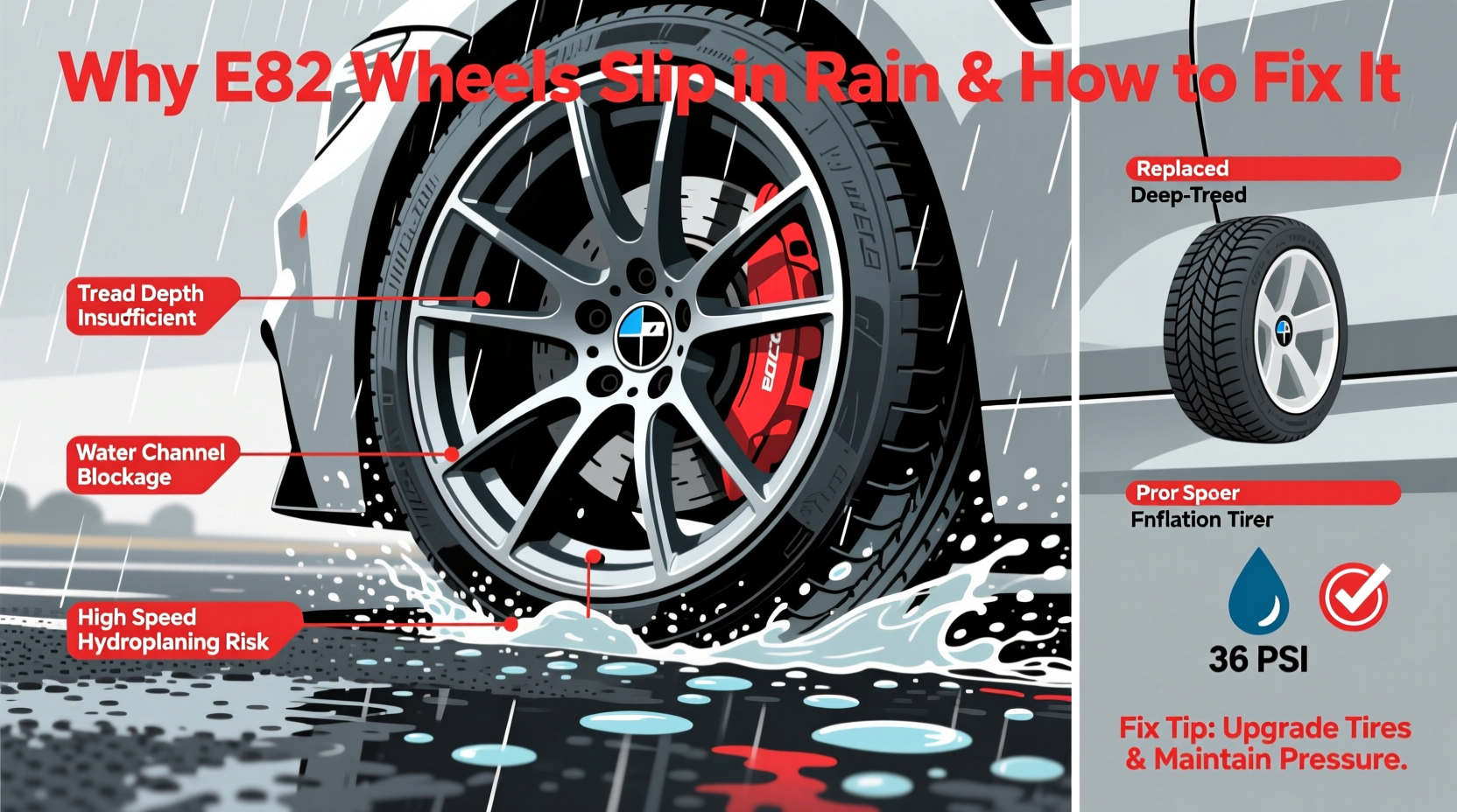 e82 wheel slippery rain