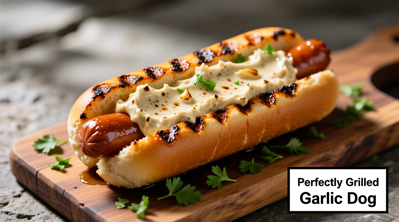 Perfectly grilled garlic dogs with roasted garlic spread