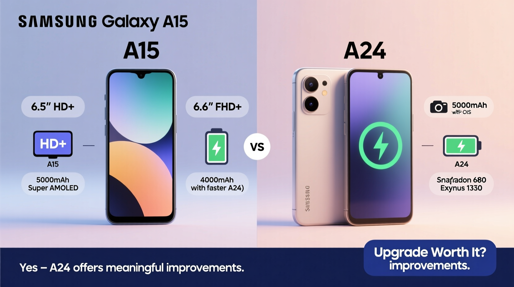 samsung a15 vs a24 is it worth upgrading or are they basically the same 3
