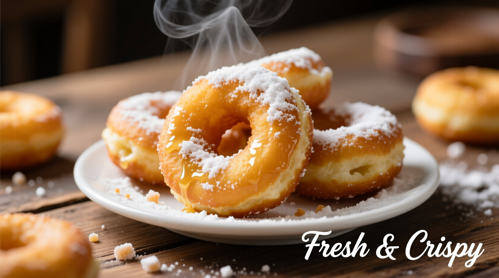 Freshly fried potato donuts with powdered sugar