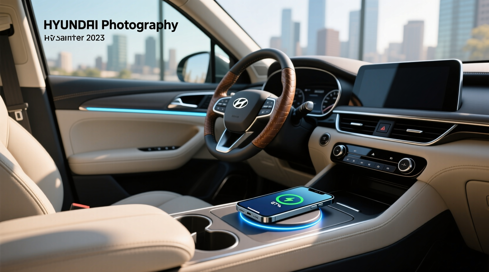 Hyundai Santa Fe center console showing dual wireless charging pads