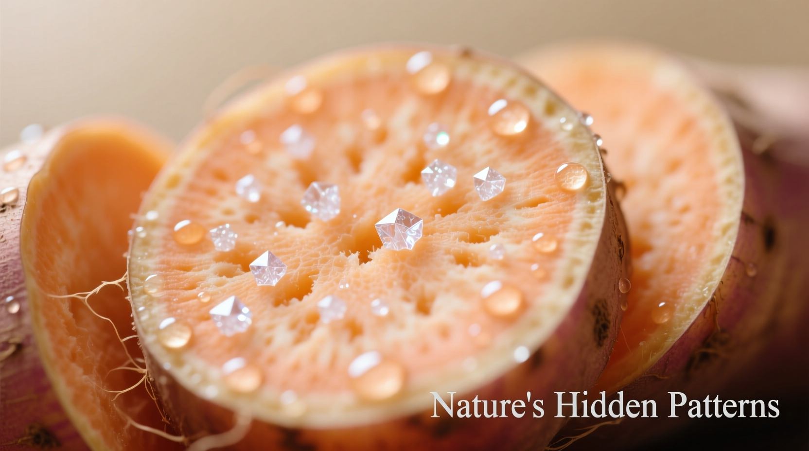 Close-up of white spots in sliced sweet potato