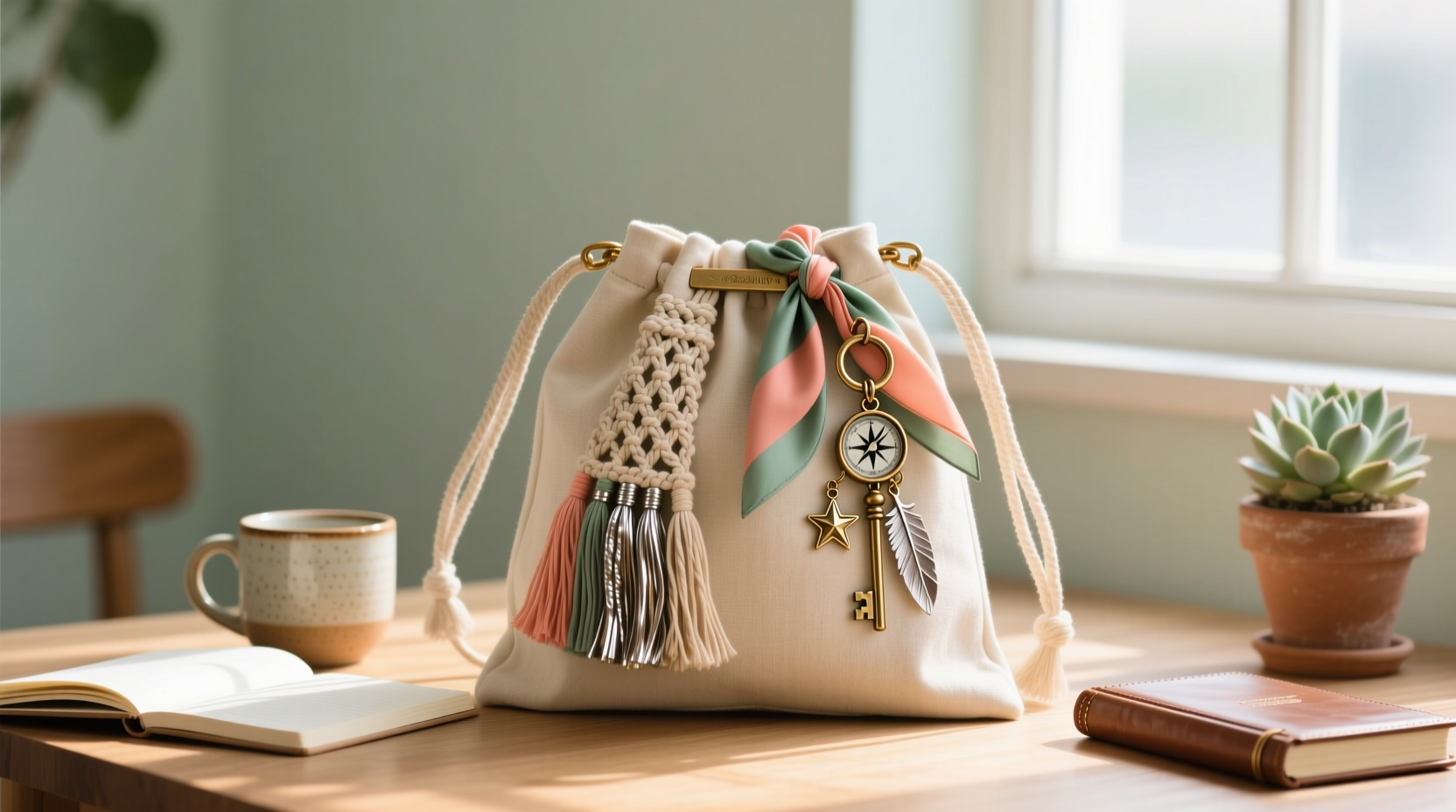 creative ways to accessorize a simple drawstring handbag for effortless style