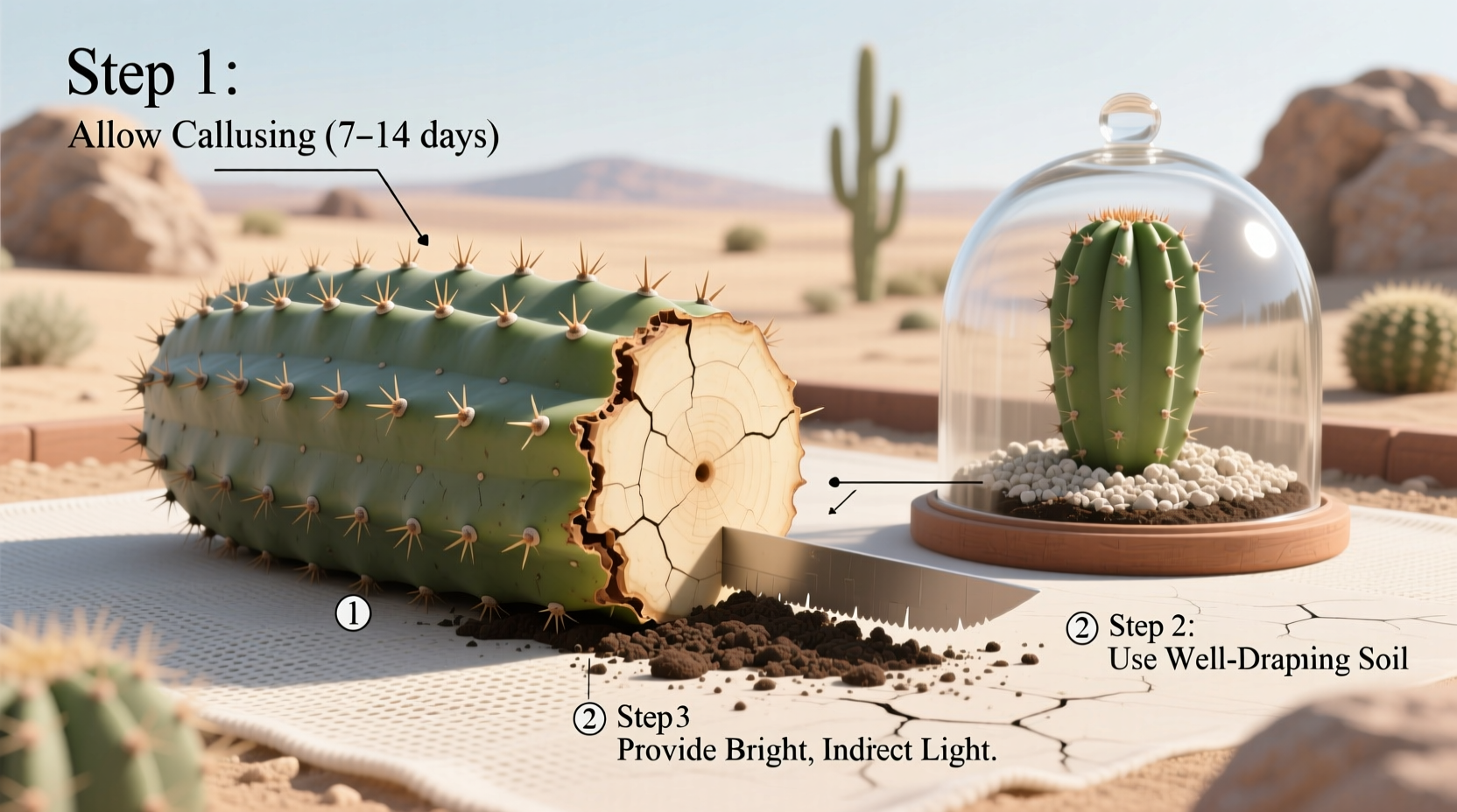 how to plant a large cactus cutting