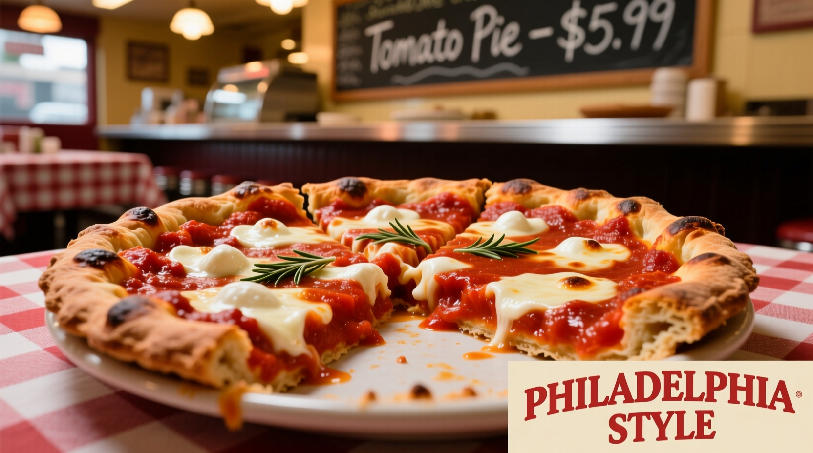 Philadelphia style tomato pie with rich red sauce