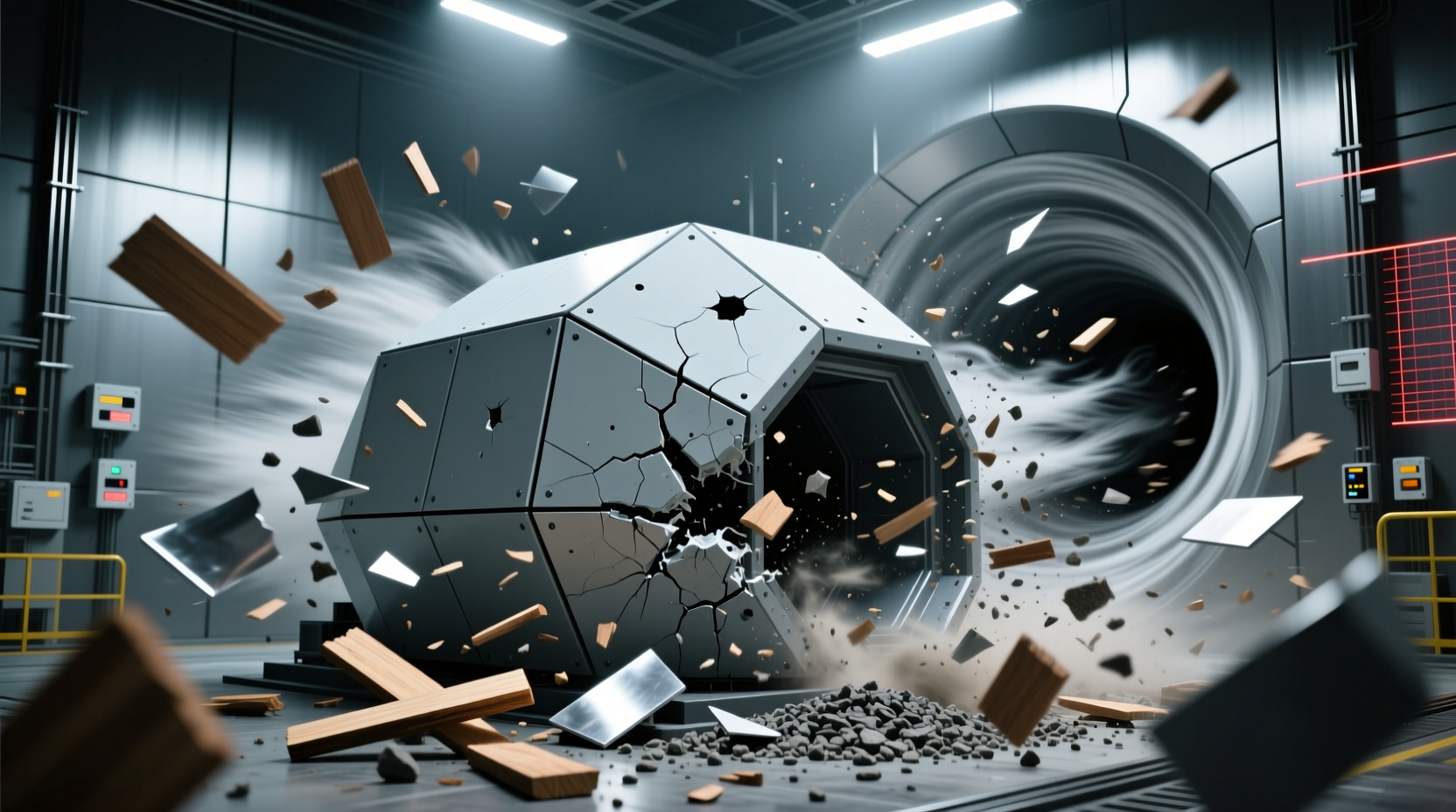 Wind tunnel test of storm shelter with flying debris