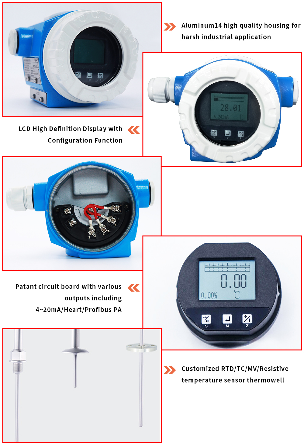 4-20 mA Temperature Transmitter With Hart Output LCD display