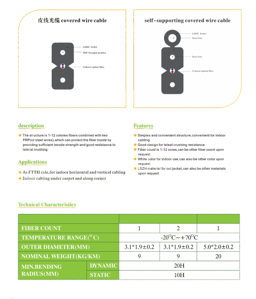 Armored Underground Fiber Optic Cable GJYXFCH G657A G652D Singlemode 2 Core