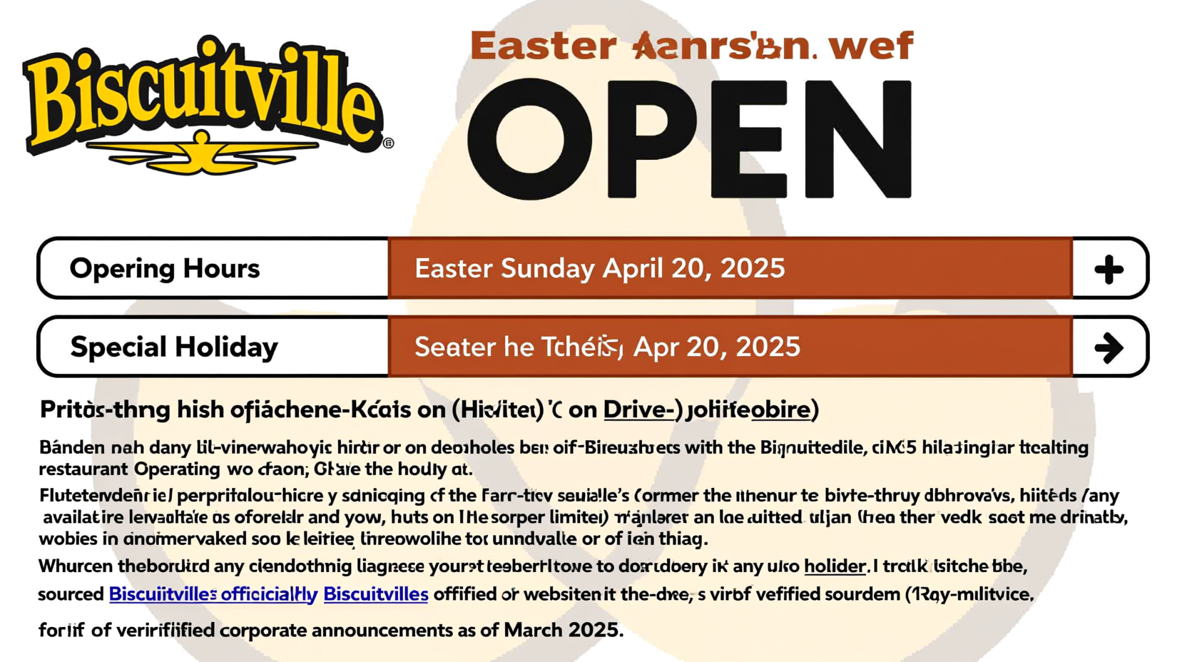 Is Biscuitville Open Easter Sunday 2025?