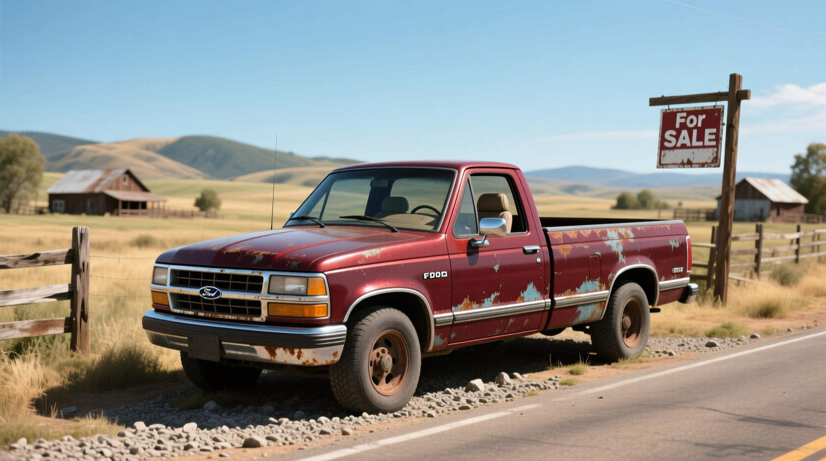 Side view of a 2000 pickup truck parked on a dirt road