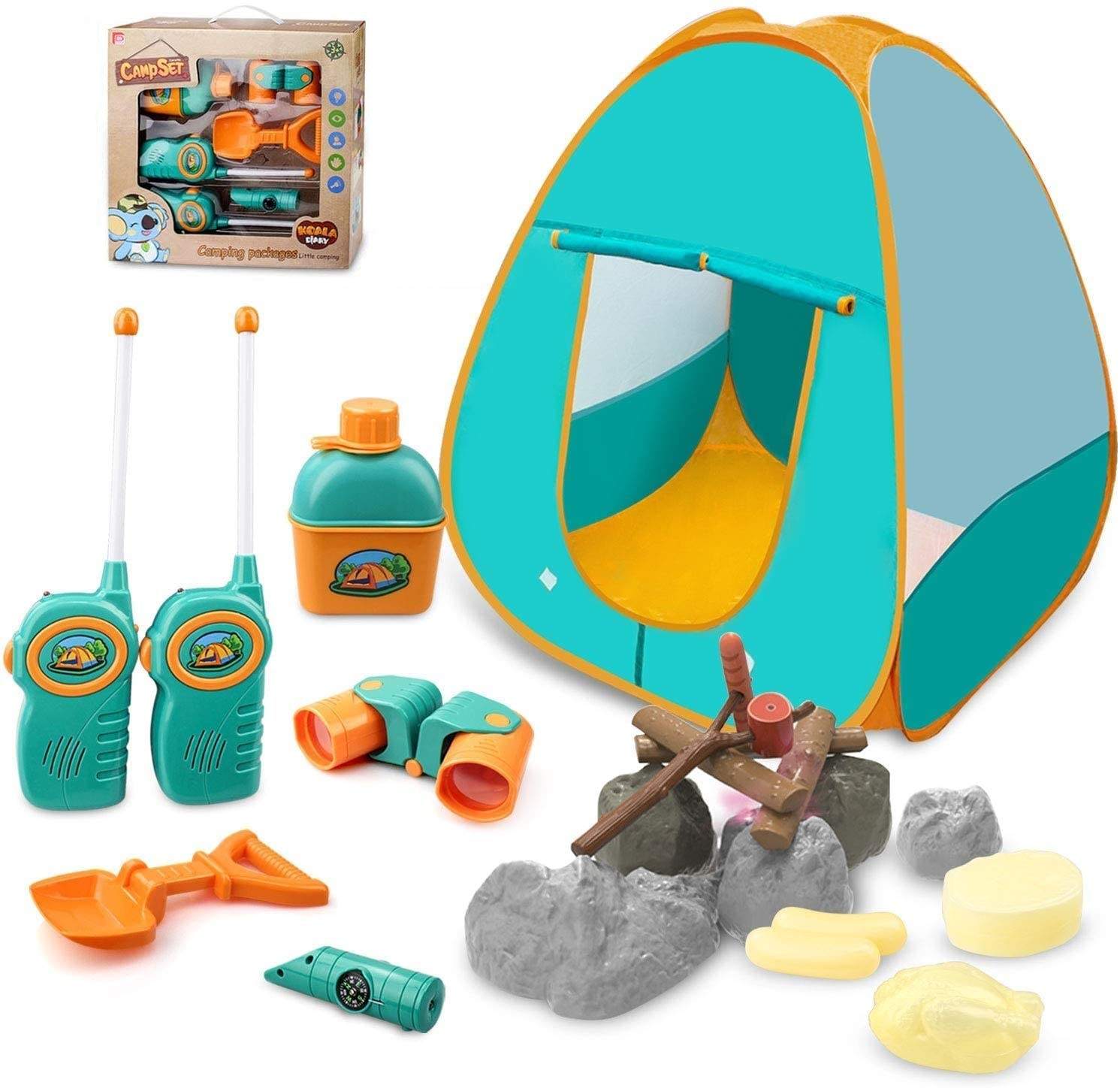 Camping Toy Set, Pretend Play Camping Tool Set with Campfire, Telescope, Kids Camping Set with Tent