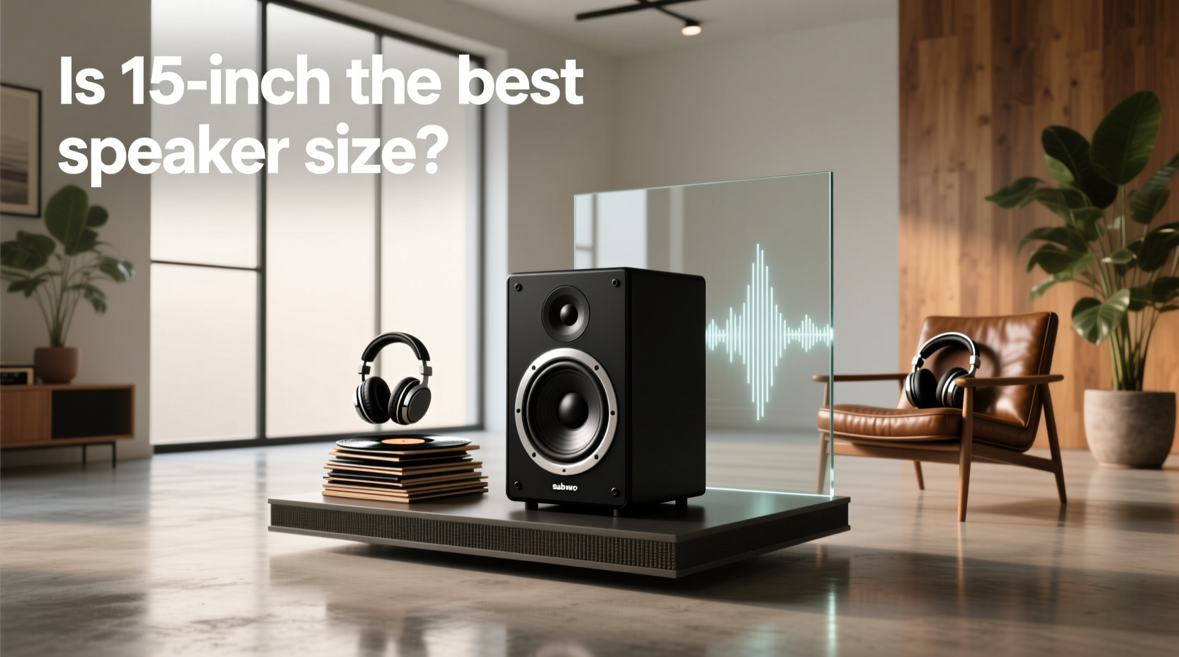 Side profile view of 15-inch subwoofer showing depth and terminal placement