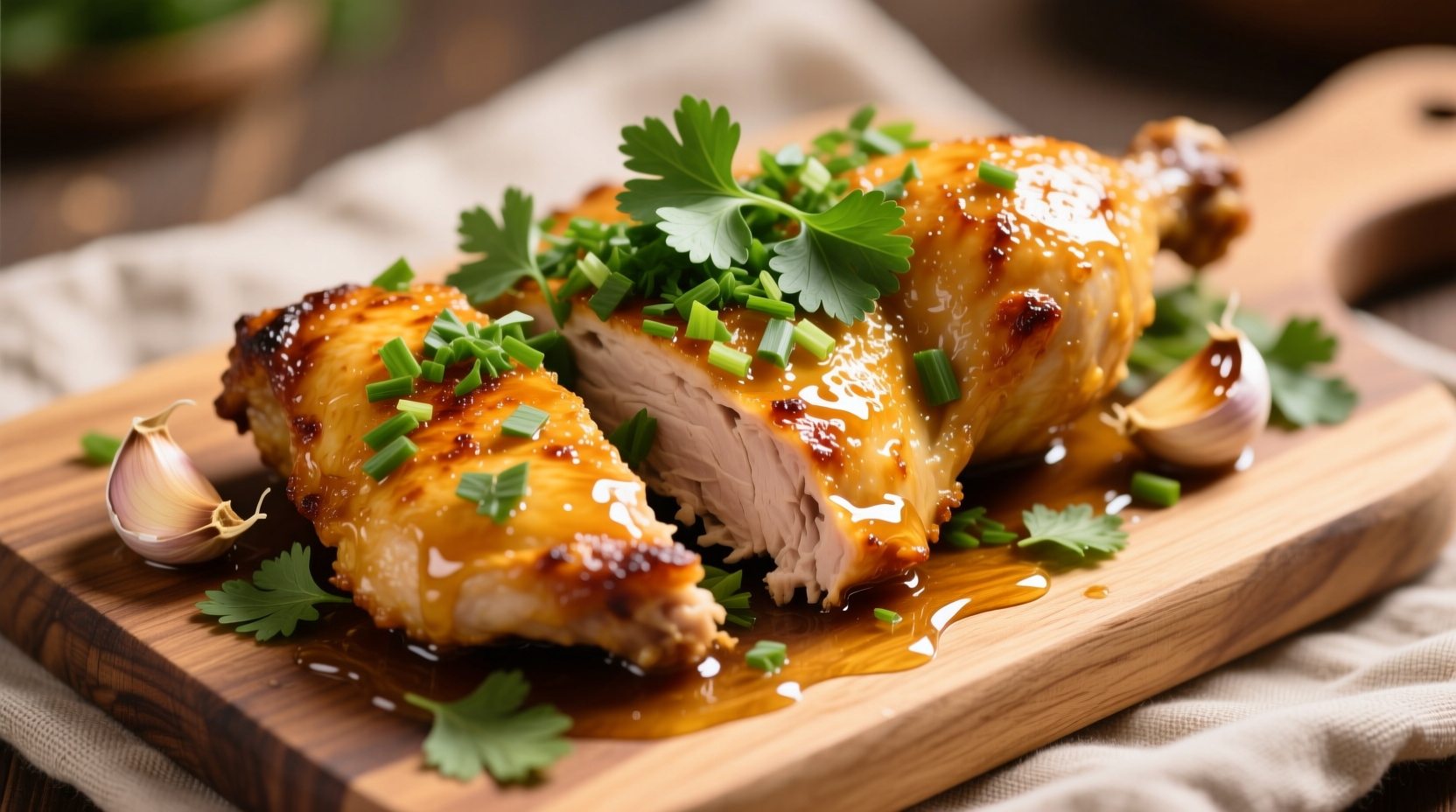 Golden honey garlic chicken with fresh herbs
