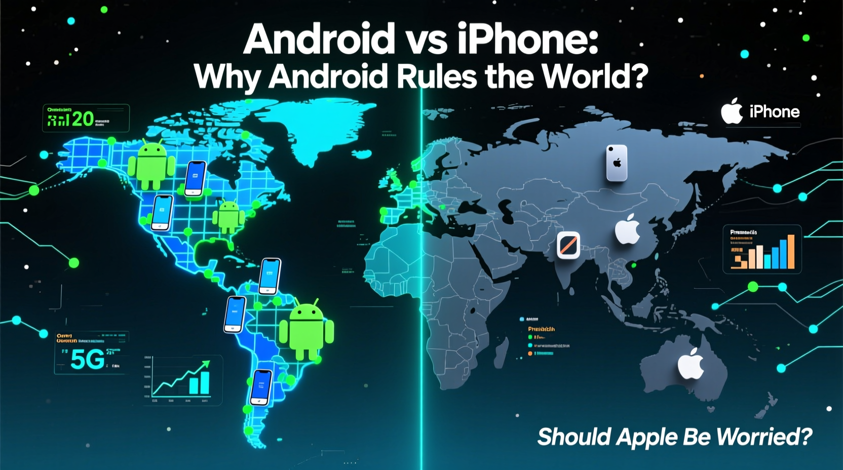 android vs iphone why is android dominating the world map and should apple be worried