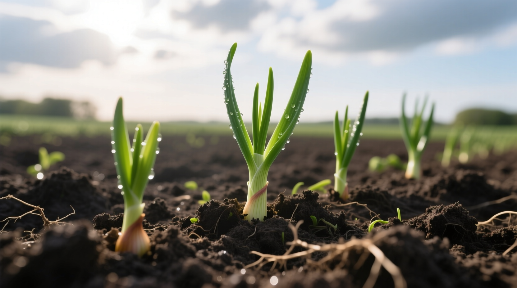 Vidalia onion seedlings in Georgia soil