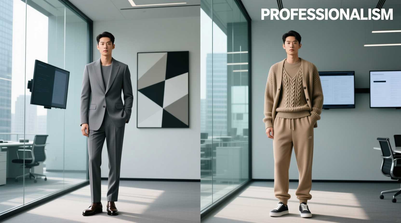 knitted cardigan tracksuit vs blazer and pants which outfit is actually more professional