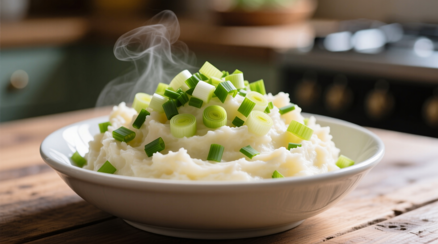 Creamy mashed potatoes with finely chopped leeks