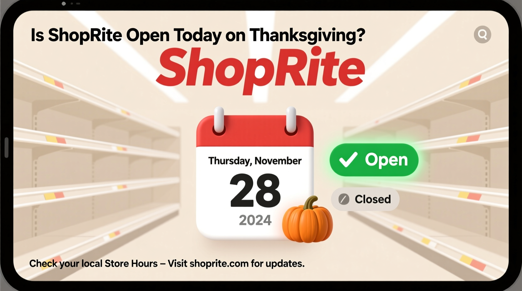 is shoprite open today on thanksgiving