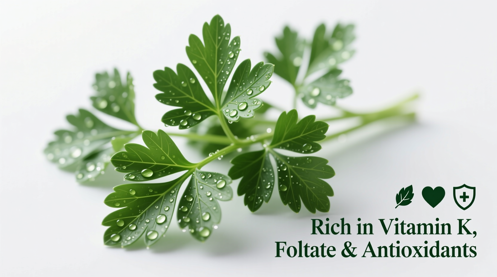 Fresh parsley sprigs with nutritional highlights