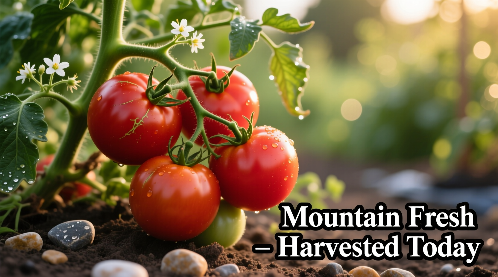 Ripe Mountain Fresh tomatoes on vine in garden