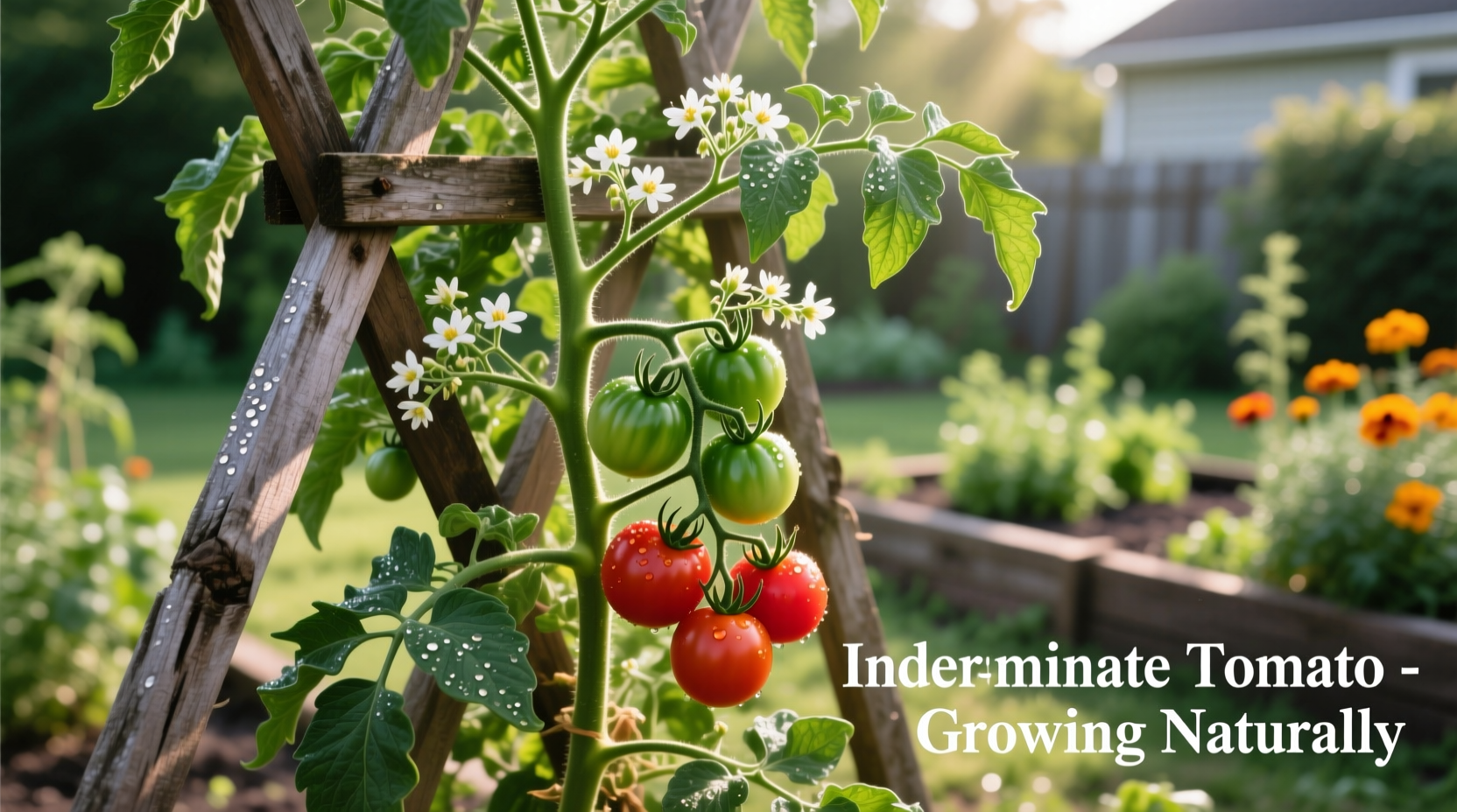 Indeterminate tomato plant growing on sturdy trellis system