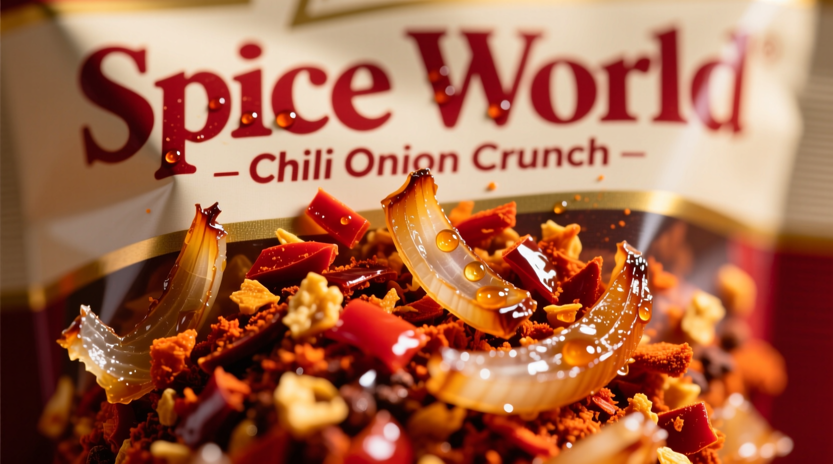 Close-up of Spice World Chili Onion Crunch topping