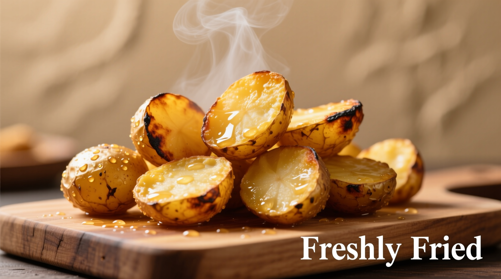 Freshly fried jojo potatoes with golden crispy edges