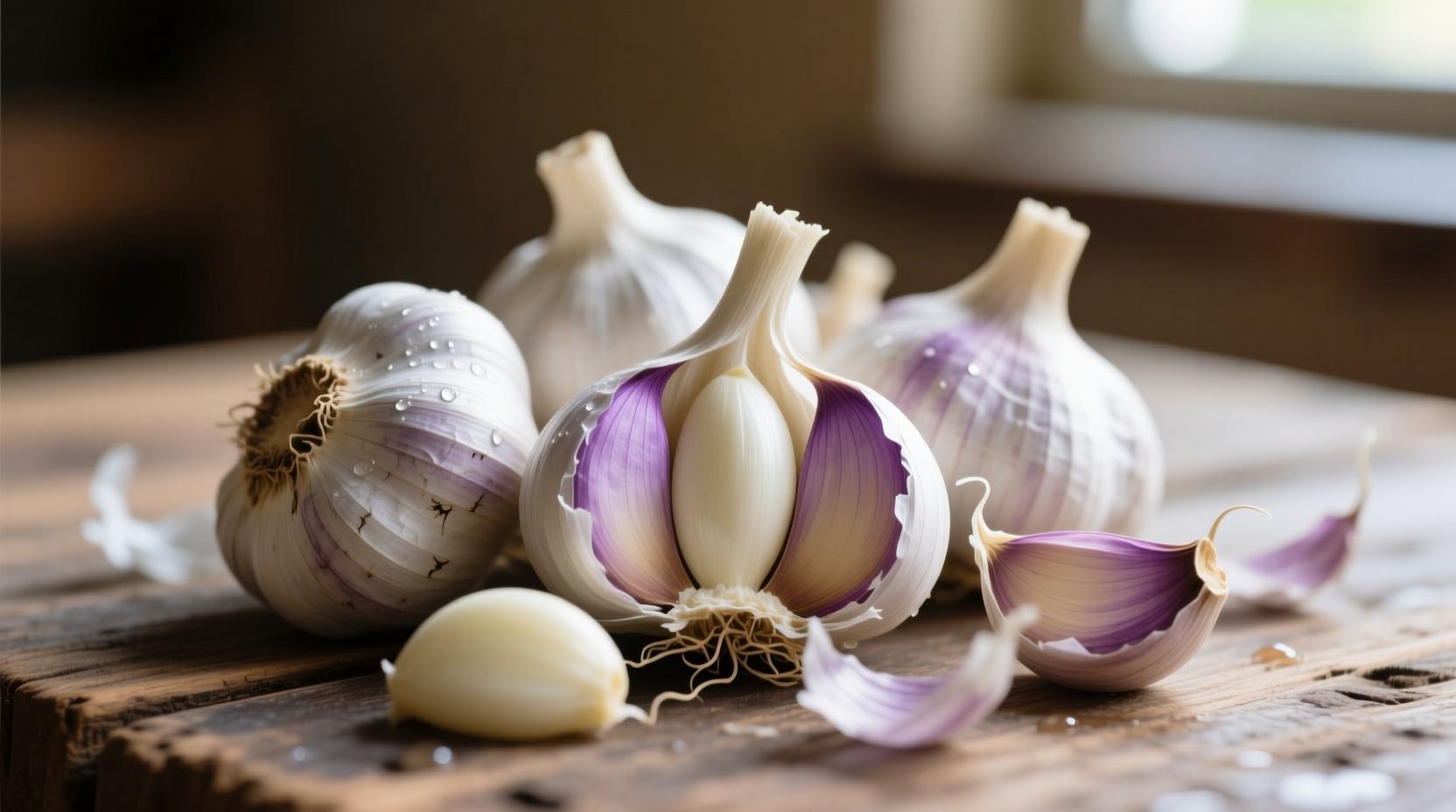 Fresh garlic bulbs with cloves peeled