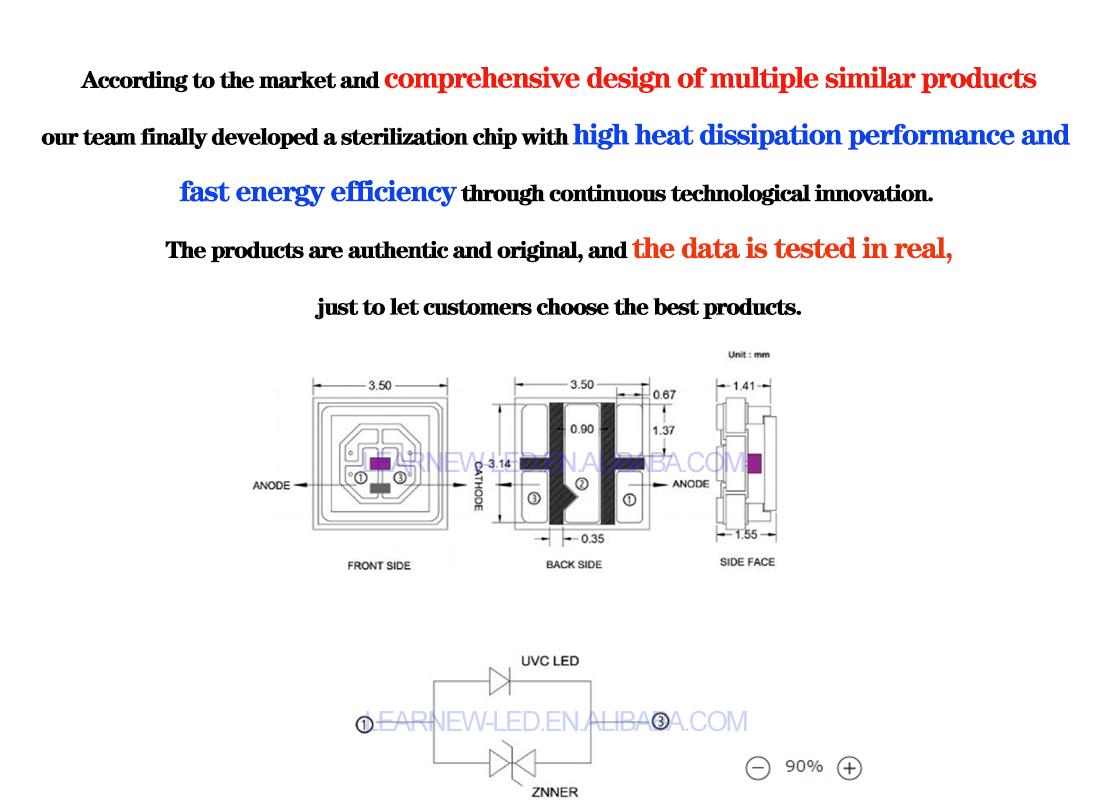 Germicidal uvc led manufacturer,High efficiency 3535 265nm 275nm 280nm uvc led disinfection