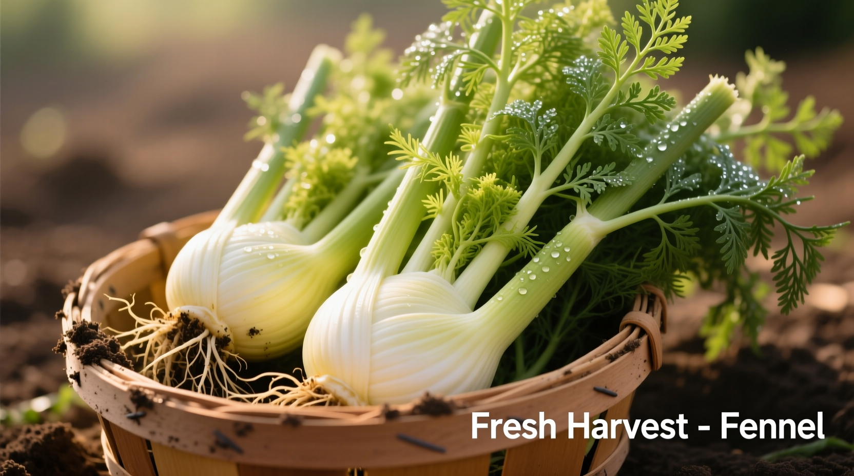 Freshly harvested fennel bulbs with feathery fronds