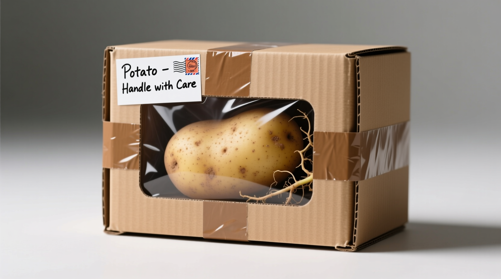 Properly packaged potato ready for mailing