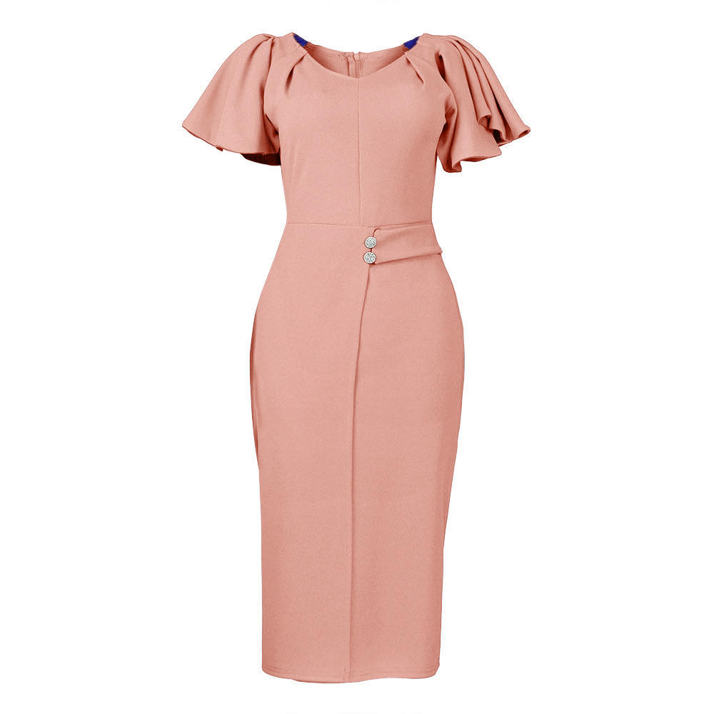 W&A W 2023 summer high quality fashion career dress elegant ladies O neck short sleeve bodycon pencil dress socialite occasion