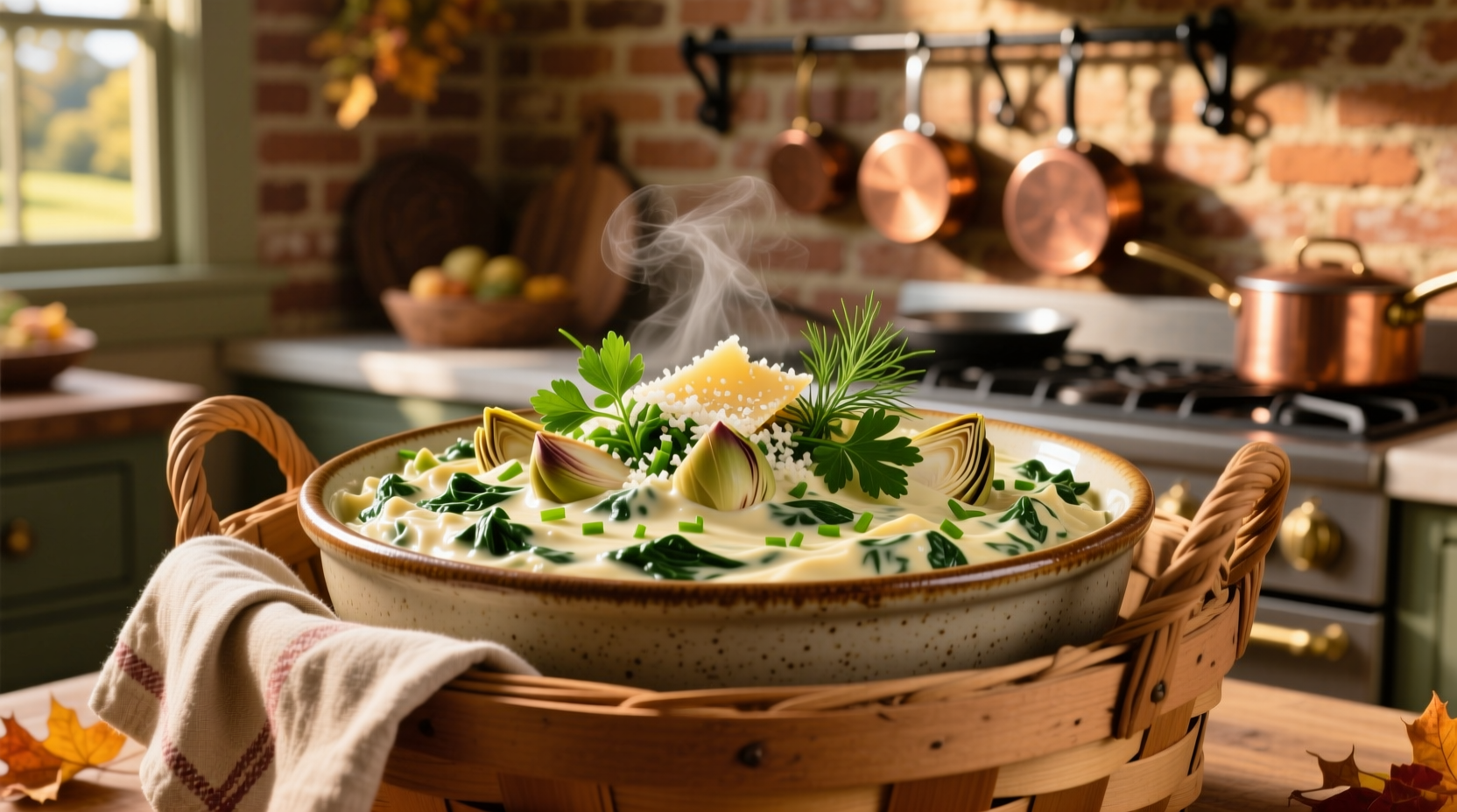 Creamy crockpot spinach and artichoke dip with fresh herbs