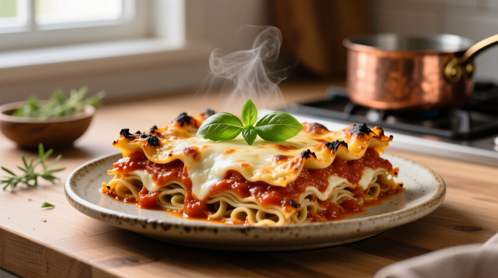 Perfectly baked lasagna with golden crust