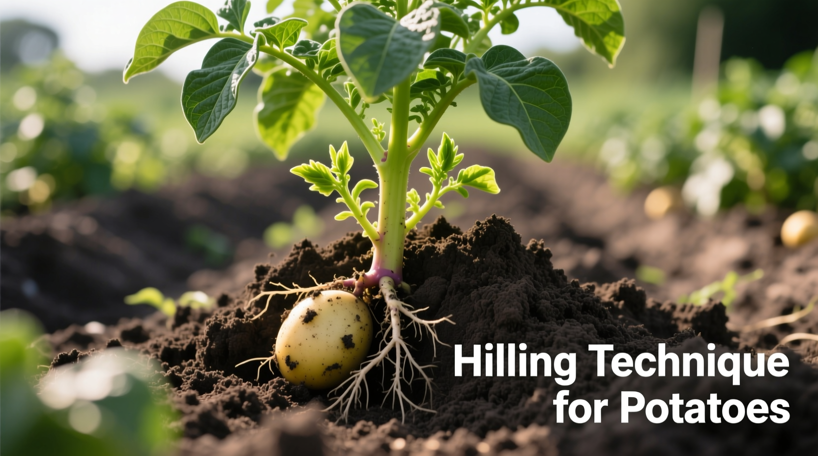 Potato plant showing proper hilling technique