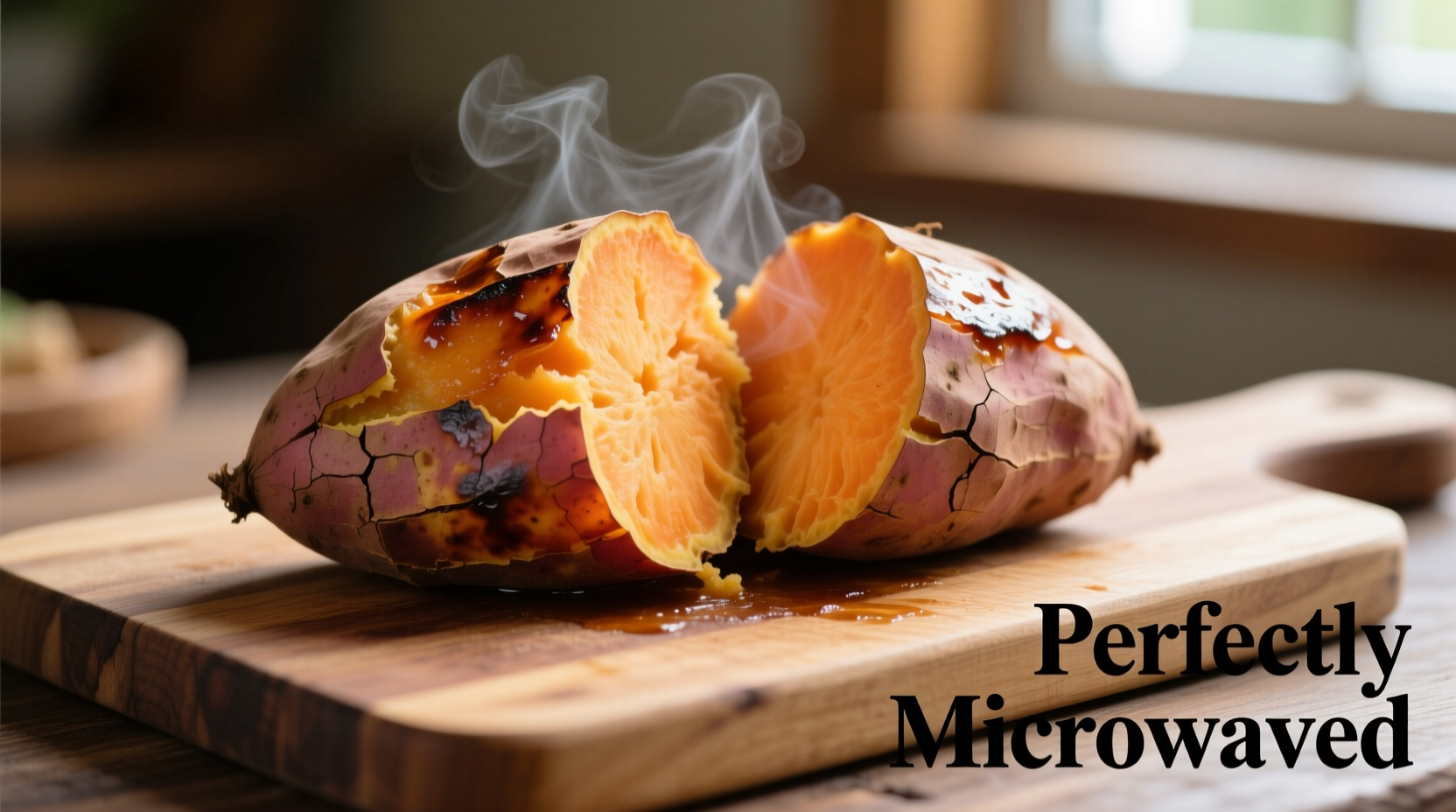 Perfectly cooked sweet potato in microwave