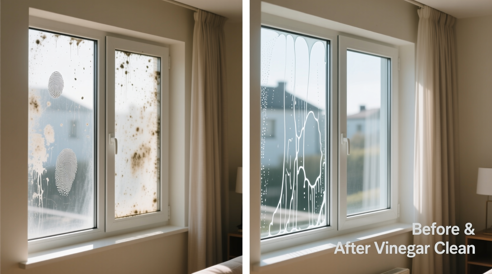 Comparison of streak-free window before and after vinegar cleaning