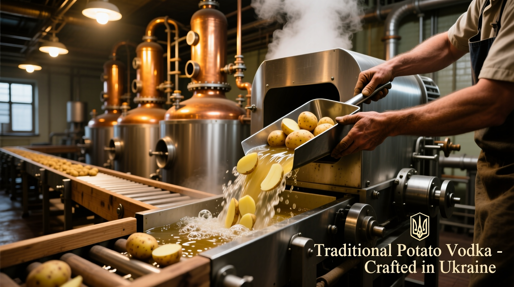 Potatoes being processed for vodka distillation