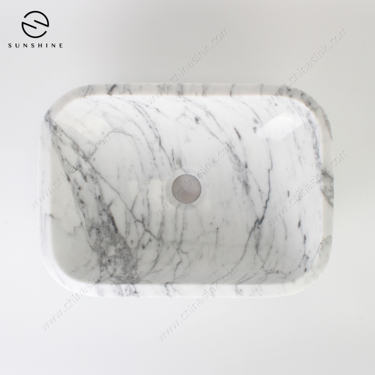 Luxury Bianco Carrara White Stone Rectangular Handmade Marble Bathroom Basin