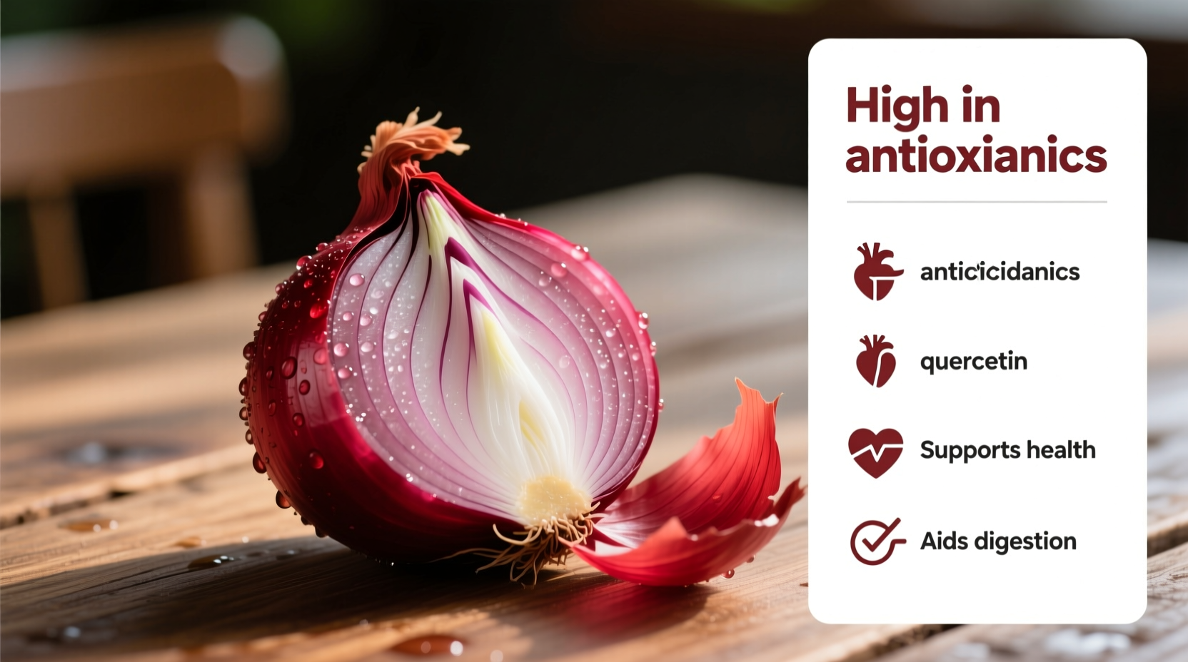Fresh red onions with nutritional benefits infographic