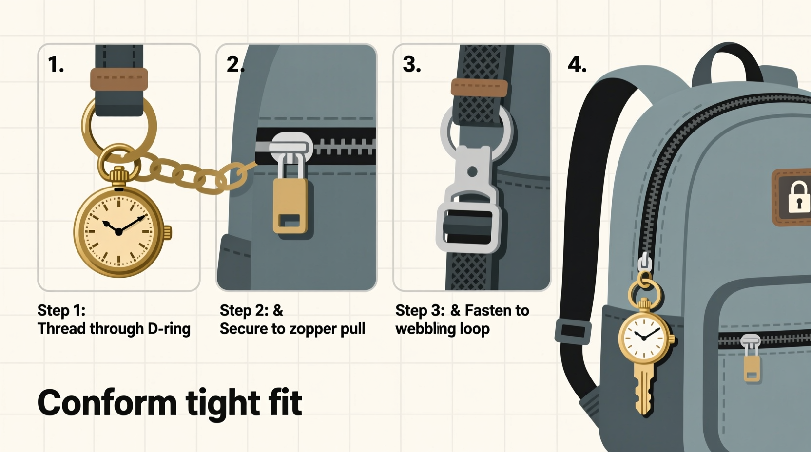 Step By Step Guide How To Securely Attach A Pocket Watch Keychain To ...