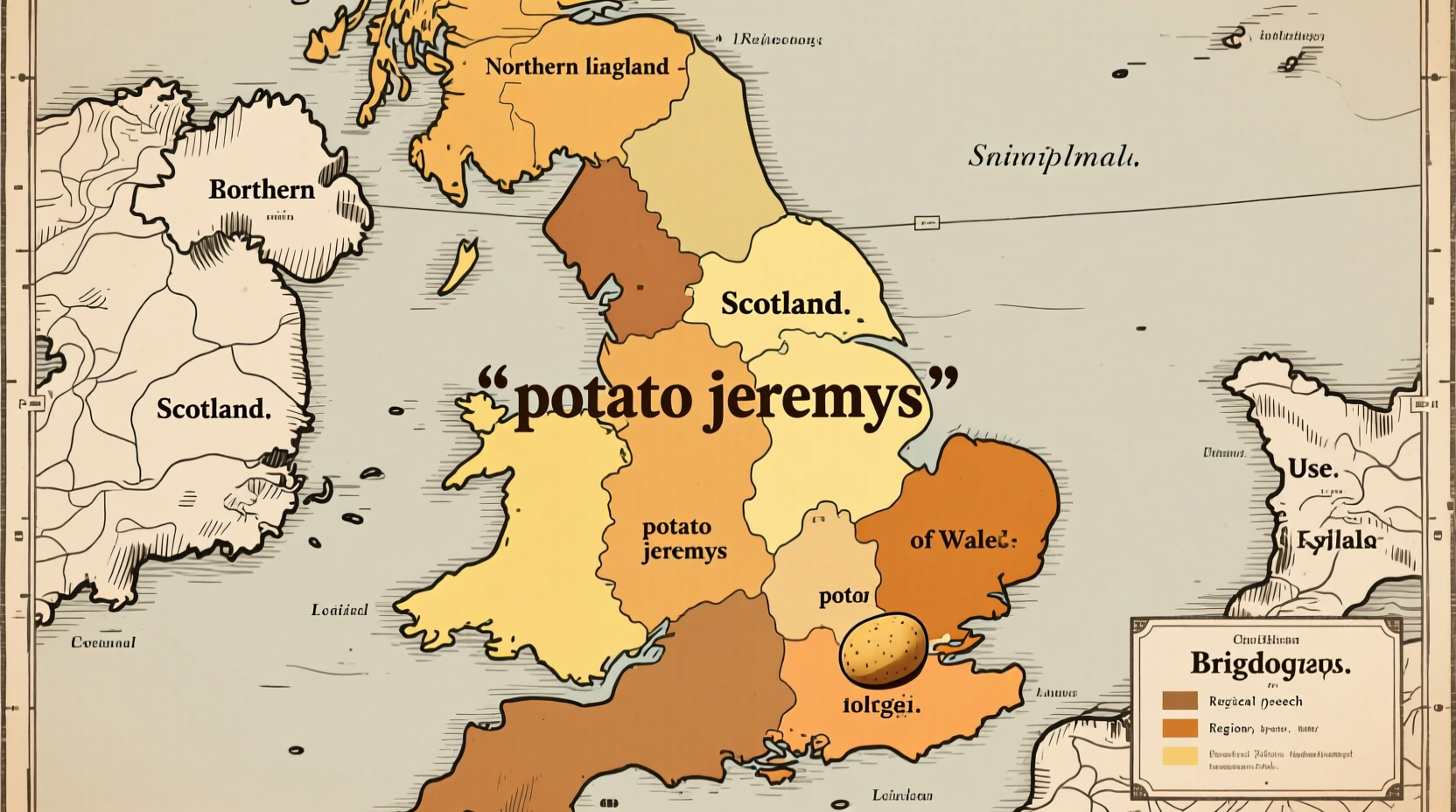 British regional dialect map showing potato jeremys usage