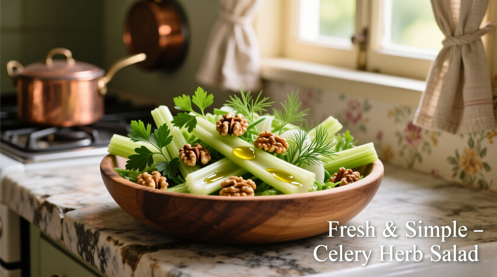 Fresh celery salad with vibrant herbs and walnuts