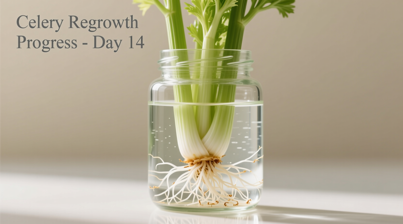 Celery regrowth progress in water container